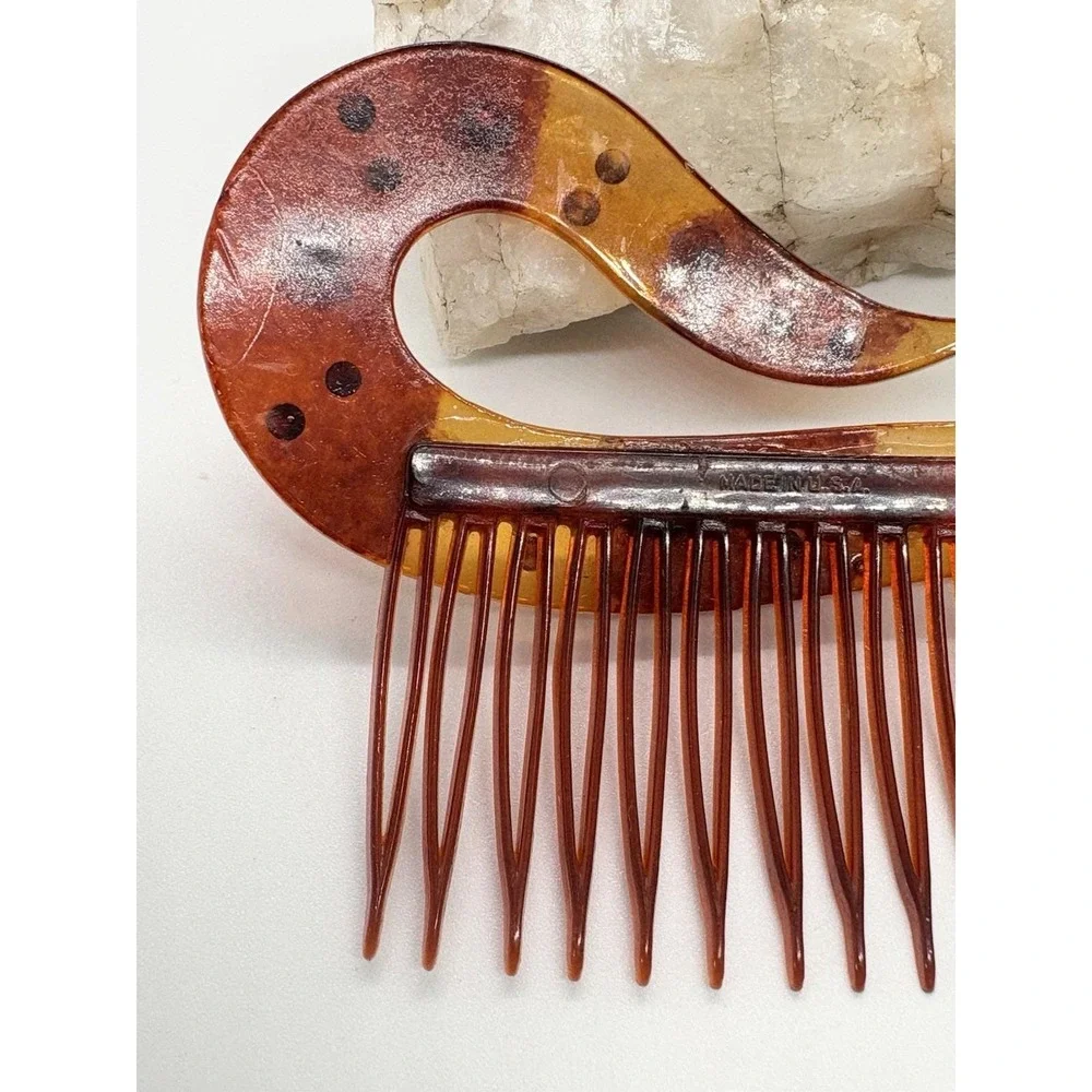 Vintage 1920s Celluloid Art‎ Deco Hair Comb Faux Tortoise Shell Rhinestone USA